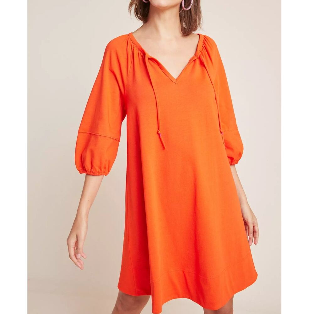 Anthropologie Anais Tunic Dress Orange Cotton 3/4 Sleeve Oversize Womens XS